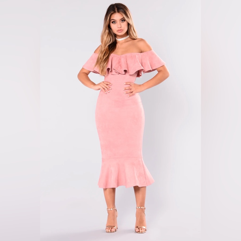 Fashion Nova Blush Pink Ruffle Midi Dress